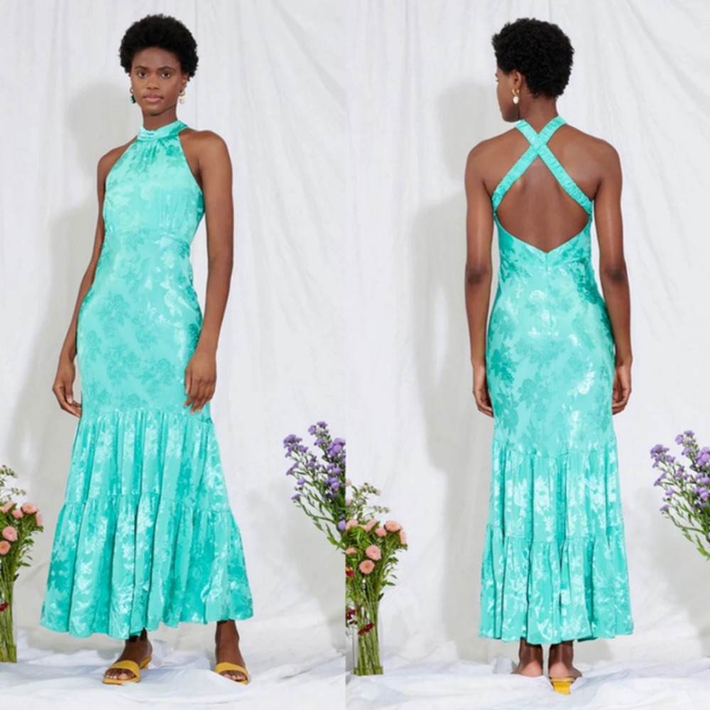 SAYLOR Turquoise Floral Halter Maxi Dress